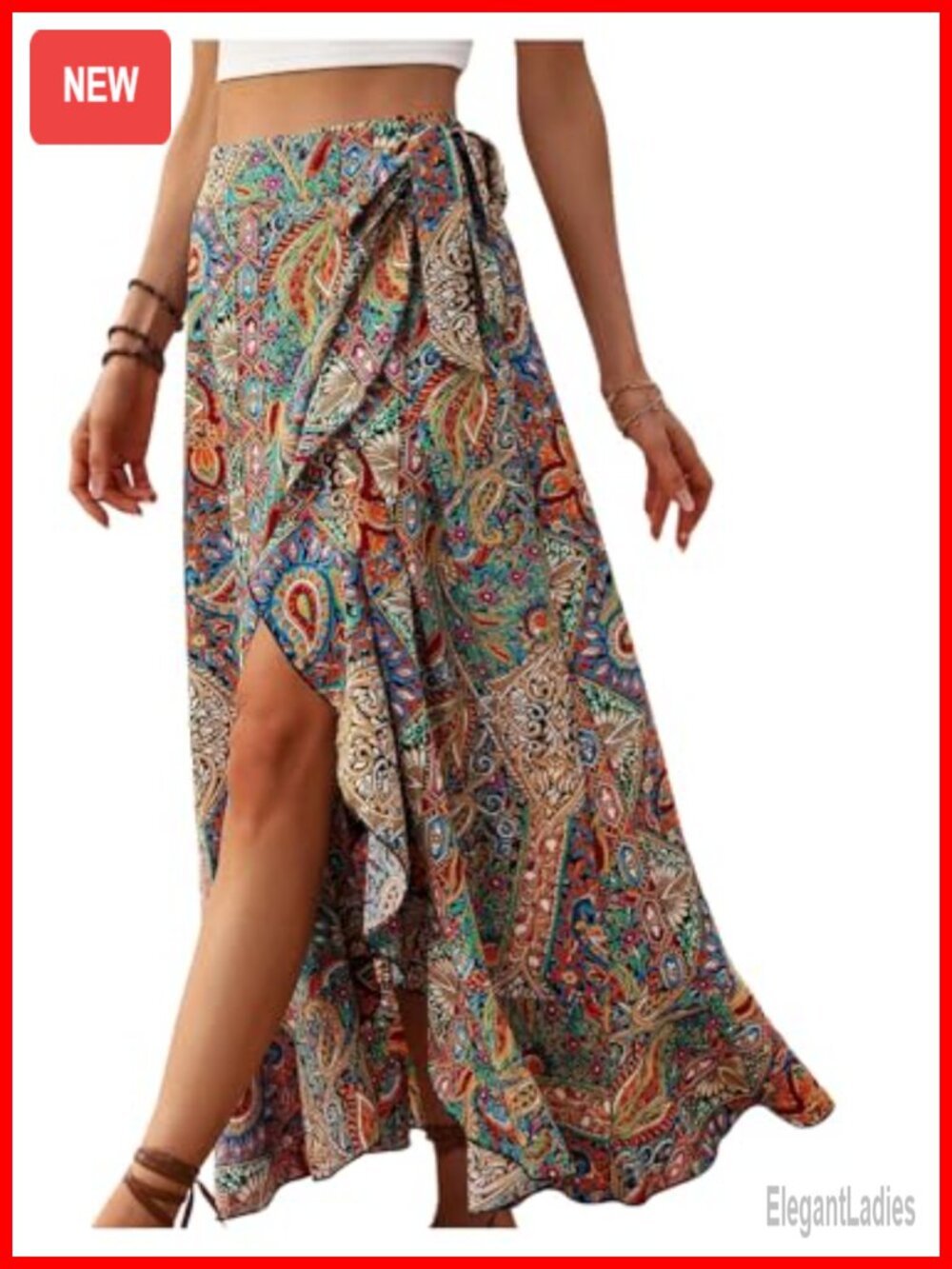 Asymmetrical Boho Floral High Waist Split Side Maxi Wrap Skirt